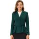 thumbnail image 1 of Blazer peplum vintage Allegra K de manga larga con cinturón y solapa con muescas para mujer Verde oscuro XL, 1 of 5
