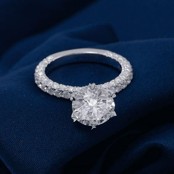 Bow Jewelry 14K White Gold Plated 1.97 Ct Brilliant Round Cut Moissanite Ring - Gorgeous Solitaire with Accent Moissanites for Women - Engagement Wedding Moissanite Ring - Ideal for Special Moments