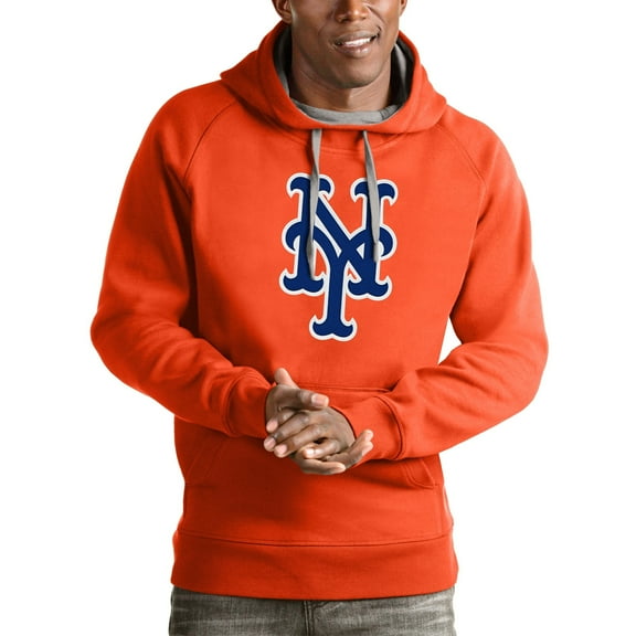 Men's Antigua Orange New York Mets Victory Pullover Team Logo Hoodie