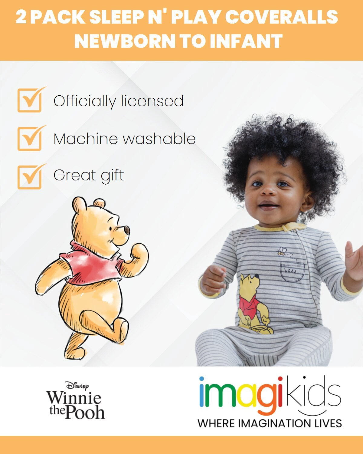 Disney Winnie the Pooh Baby Boys' 2-Pack Footed One-Piece Sleep N' Play Pooh Red Yellow
