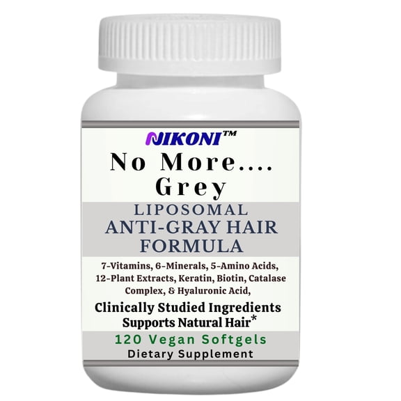 Nikoni Liposomal Hair Regrowth & Anti Gray Hair Formula – 7 Vitamins, 6 Minerals, 5 Amino Acids & 12 Plant Extracts – 120 Vegan Softgels