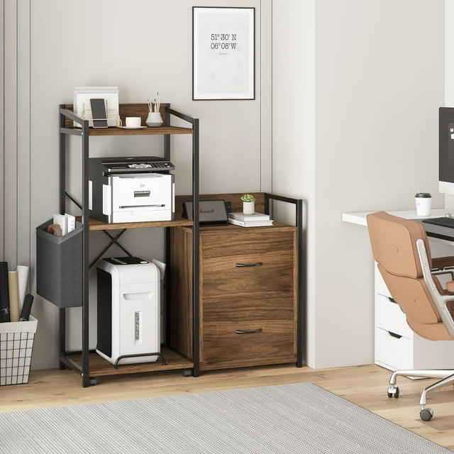 Yiwa File Cabinet with 2 Drawers, LED Lights, Power Strip, and Shredder Storage for Letter, Legal, and A4 Files