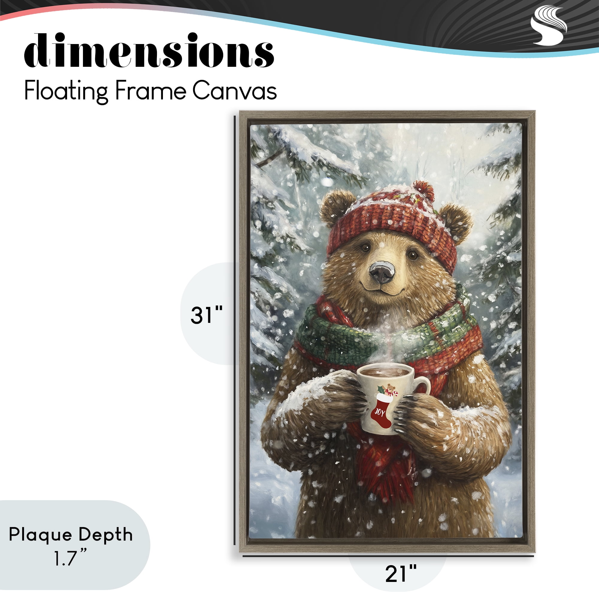 Stupell Industries Christmas Cocoa Bear Brown Framed Floater Canvas Wall Art, design by Tina LeCour