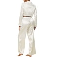 thumbnail image 3 of INSPIRE CHIC Women's Satin Pajama Fashion Crop Button Down Shirt Long Pants 2 Piece Outfits Set Nightwear XS White, 3 of 5