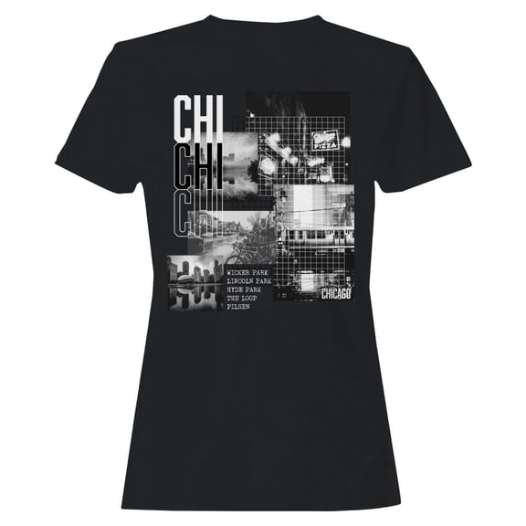 Chicago Cityscape Neighborhood Women's Black T-shirt