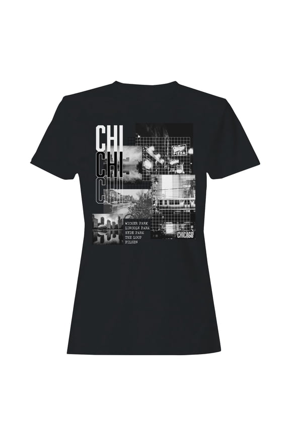 Chicago Cityscape Neighborhood Women's Black T-shirt