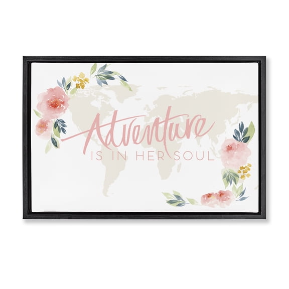Stupell Industries Floral Girl's Adventure Plants & Flowers Painting Black Floater Framed Canvas Art Print Wall Art, 25 x 17