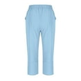 thumbnail image 5 of Roncen Women's Solid Color Capri Pants - Casual Cotton Linen Straight Leg Trousers with Drawstring Waist & Pockets, 5 of 6