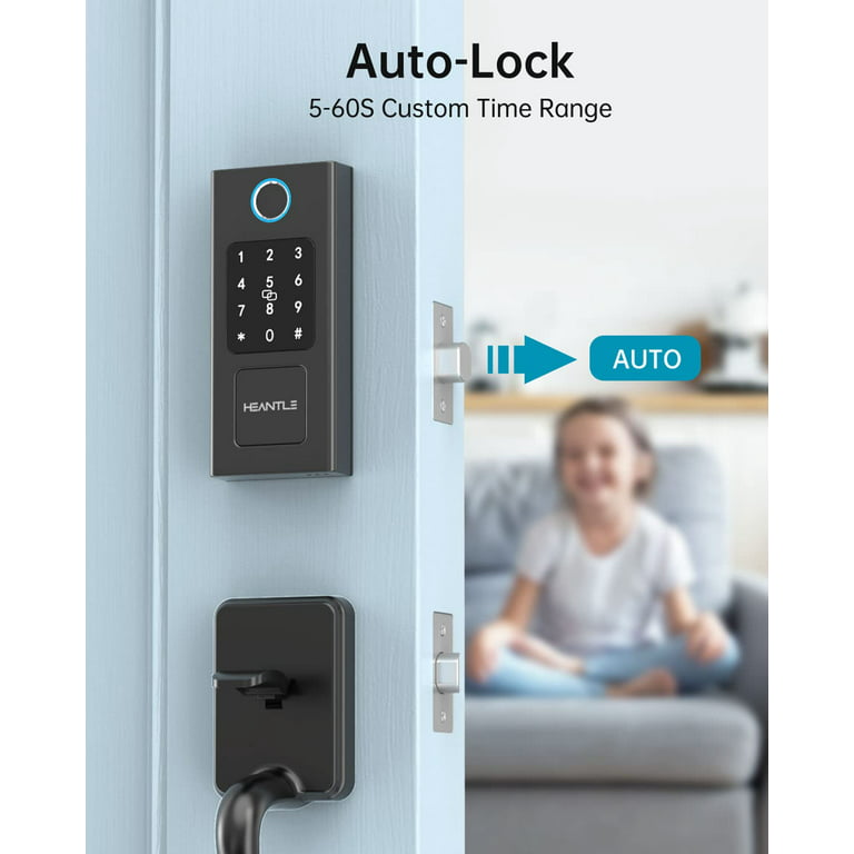 Smart Door Lock, HEANTLE Keyless Entry Door Lock Fingerprint Electronic  Deadbolt Digital Bluetooth Biometric Door Locks with Keypads Smart Locks  for Front Door, Auto Door Lock Work with App 