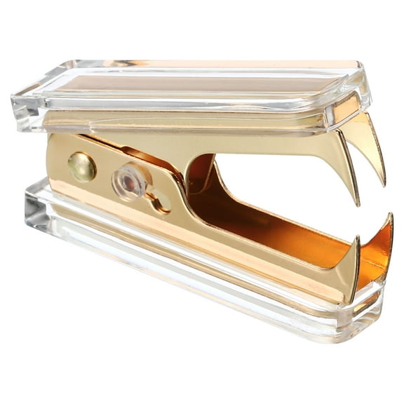 Uxcell Acrylic Staple Remover, Portable Lockable Jaw Style Staple Puller Removal Tool with Plastic Box, Gold