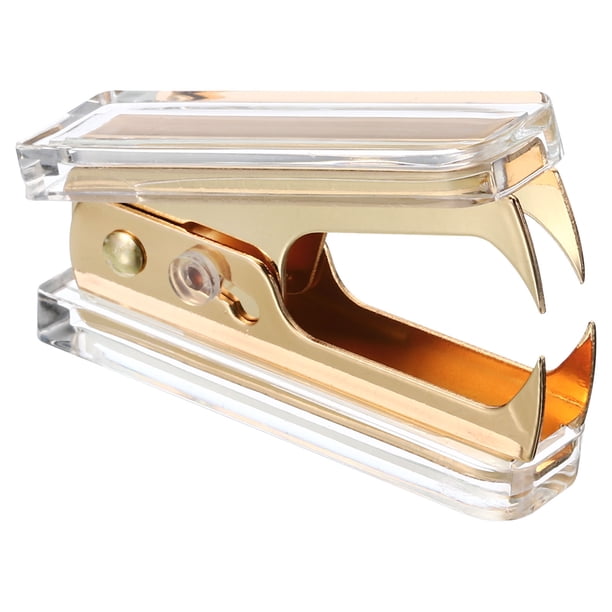 Uxcell Removedor de grapas acrílico, herramienta de extracción de grapas de estilo de mandíbula portátil y bloqueable con caja de plástico, dorado