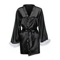 thumbnail image 3 of Feancey Satin Robe for Women Furry Sleeve Kimonos Sleepwear Soft Silk Bride Bathrobe Cozy Lingerie Robes Bridesmaid Belted Nightdress Black XL, 3 of 8