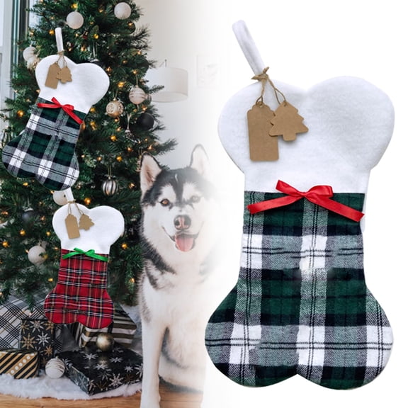 Dog Bone Christmas Stocking, Pet Dog Hanging Stocking for Fireplace Holiday Xmas Decor
