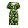 thumbnail image 4 of Yuyamidu Avocado Midi Dress for Women Summer Fall V Neck Knee Length Dress Flower Mid-Length Dresses Outdoor Party Dress Lightweight Elastic Waist Dress Plus Size XL, Green, 4 of 7