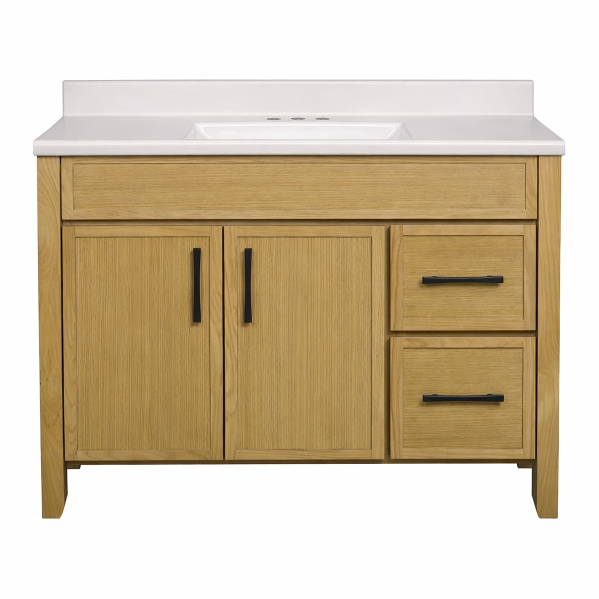 Design House Dawson 37-Inch Bathroom Vanity Combo, Ready to Assemble 2-Door 2-Drawer Cabinet with Camilla Cultured Marble Top, Riffed Oak, Matte Black Hardware, 228478-ROAK