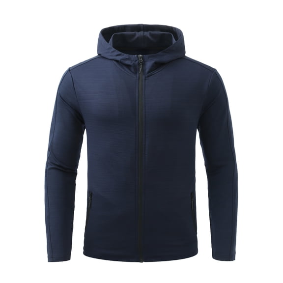 Youthup Men's Solid Color Fleece Hooded Jacket - Lightweight Wind-Resistant Zip Front Sports Outerwear for Fall