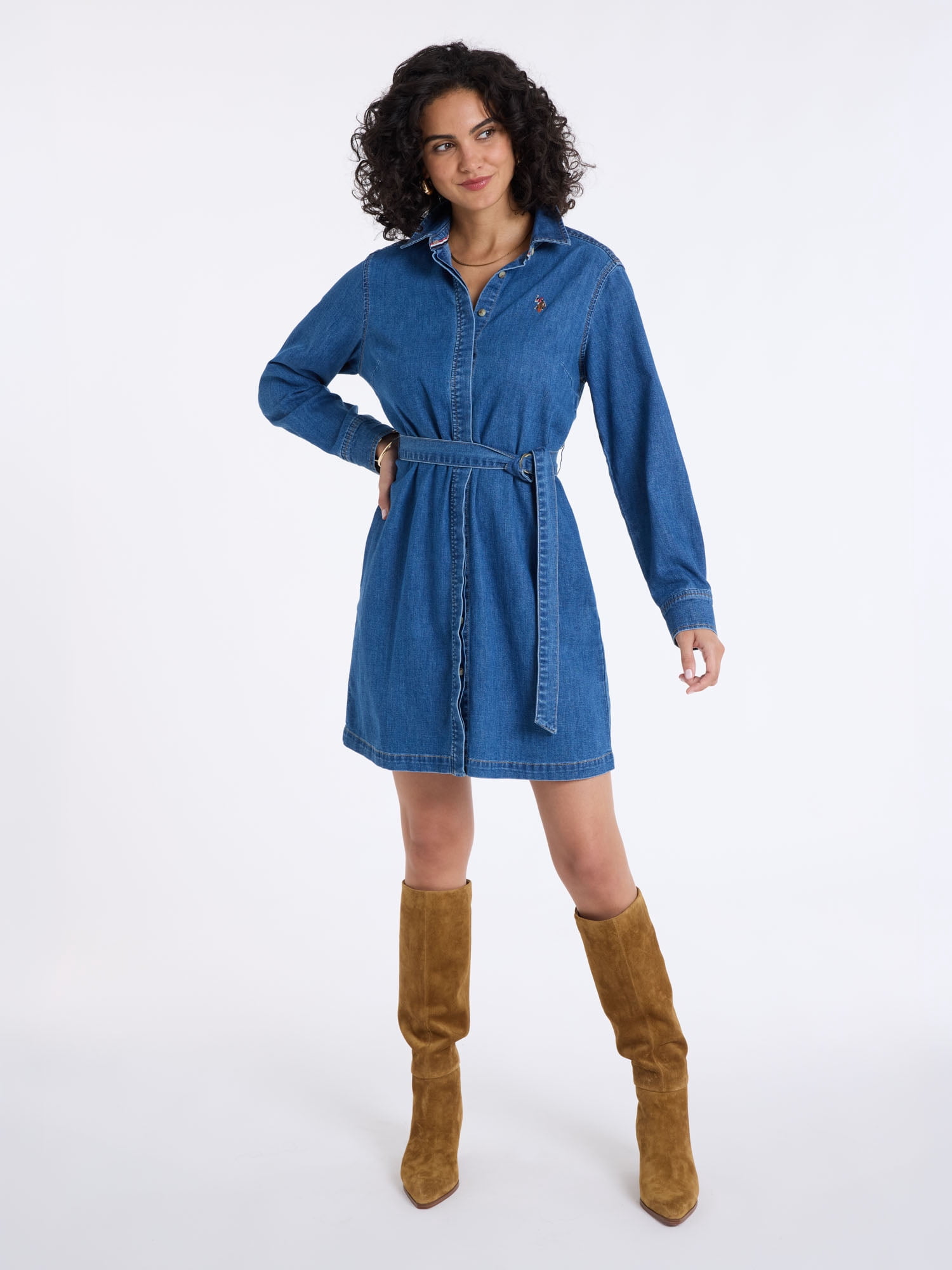 U.S. Polo Assn. Women's Belted Denim Shirt Dress