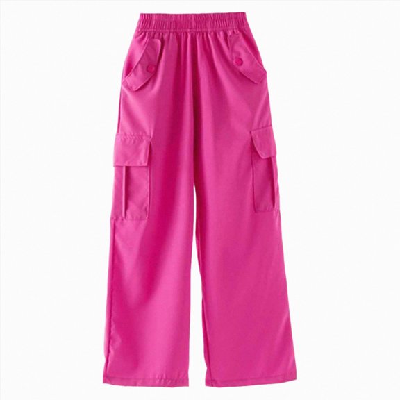 Splozh Teen Girls Stright Leg Cargo Pants Elastic Waist Pants Loose Trousers with Multi Pockets Girls Parachute Cargo Pants,Red,10-12 Years
