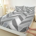 thumbnail image 3 of Homewish Grey Stripe Abstract Full Size Sheets for Women, Chic Rectangle Square Art Bed Sheets, Modern Fashion Style Sheet Sets, Lightweight Room Decor, 4pcs, 3 of 7