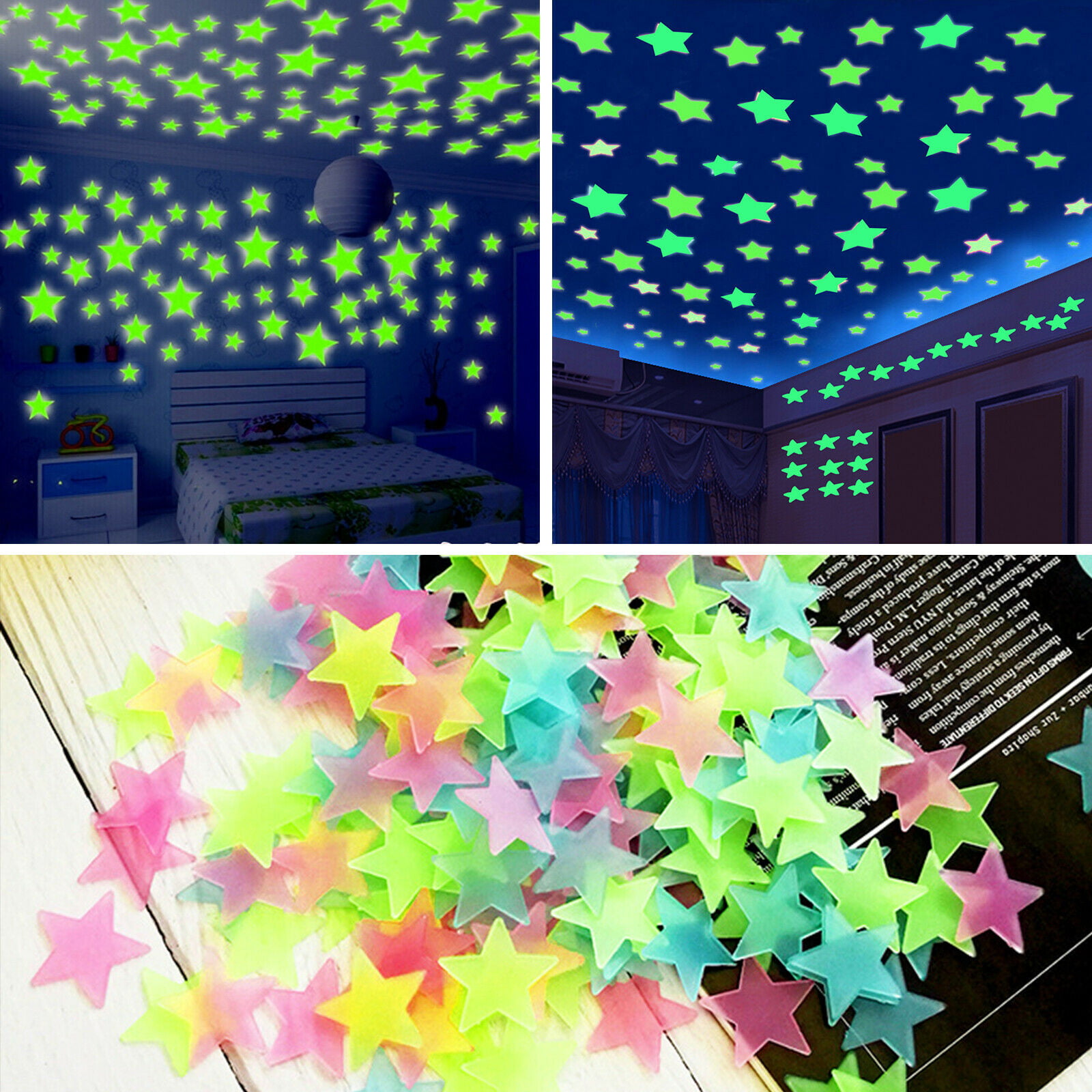 50pcs 3D Stars Glow  Luminous Fluorescent Wall Stickers for kids room home deco 