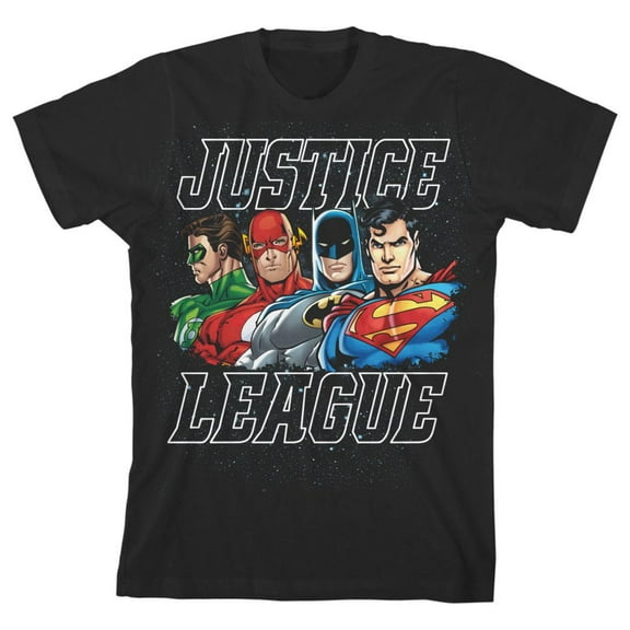 The Justice League Four Superheroes Toddler Boy's Black Graphic Tee-3T