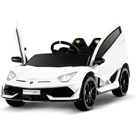 Uenjoy 12V Kids Electric Ride On Car Lamborghini Aventador SVJ Motorized Vehicles with Remote Control, Battery Powered, LED Lights, Wheels Suspension, Music, Horn,Compatible with Lamborghini,White