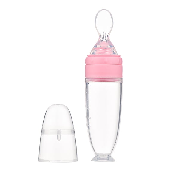 Cuchara con biberón Alimentador de cuchara dispensadora de alimentos para bebés, chupete de silicona, cuchara exprimible, botella con placa de succión para alimentación diaria, viajes, niños y niñas TOMSHOO Cuchara con biberón