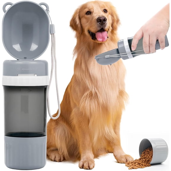 JKCCZLL Pet Water Bottle Leak Proof Portable - Dog Water Dispenser with Drinking Bowl, Puppy Travel Accessories for Outdoor Walking, Hiking, Running,Grey