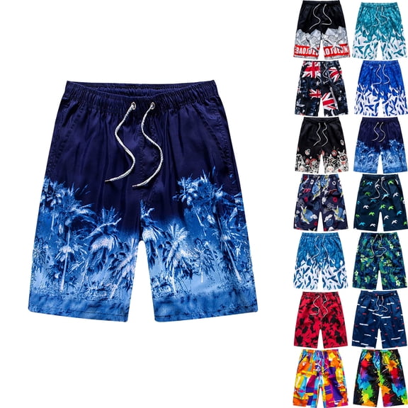 DJDLJWCJ Men Swim Trunks Shorts Mens Summer Shorts Graphic Printed Beach Shorts Quick Dry Hawaiian Bathing Suit, Blue 2XL