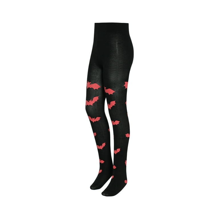 Nokpsedcb Kids Girls Halloween Printed Pantyhose Elastic Waist Warm Socks  Stockings Leggings Pants Black Red Bat 4-7 Years 