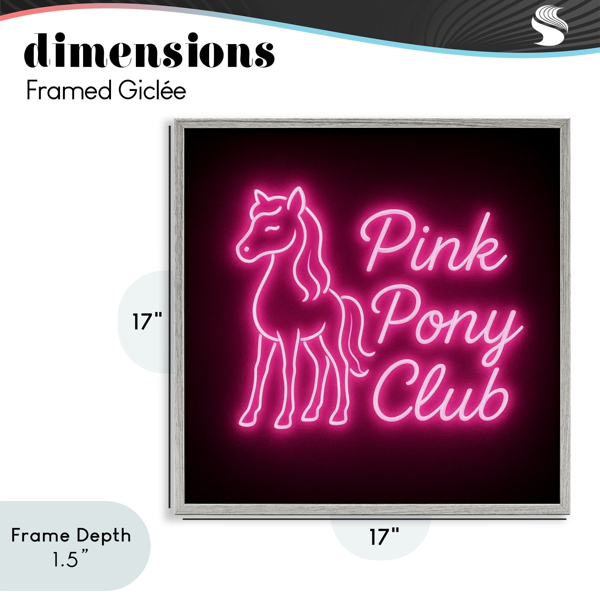 Stupell Industries Pink Pony Club Neon Gray Framed Giclee Art, design by Grotto Studios
