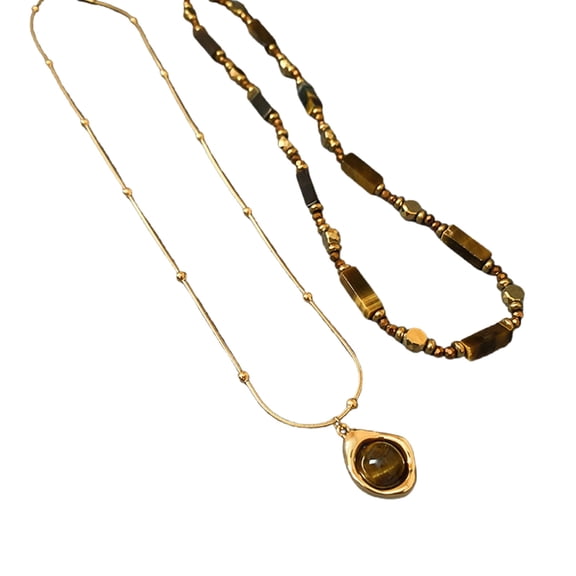 Sturdy Double Layer Necklace Pendant with Retro Styles Tigering Eye Stone Pendant Jewelry Accessory for Trendy Women
