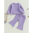 thumbnail image 2 of Kids Toddler Girl Fall Clothes Solid Letter Pattern Print Crew Neck Pullovers Long Sleeve Sweatshirts Flare Pants 2Pcs Set, 2 of 8