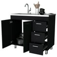 thumbnail image 3 of Izzovium Black 2-Door 3-Drawer Kitchen Cabinet, 35.4" H x 39.3" W x 20.6" D, Melamine Base Storage with Faucet Hole & Spacious Compartments, 3 of 6