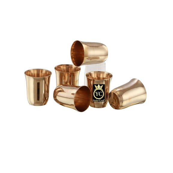 Bronze Glasses Set Pack Of 6 - Kansa Glasses Set - Approx 190gm Weight Single Glass