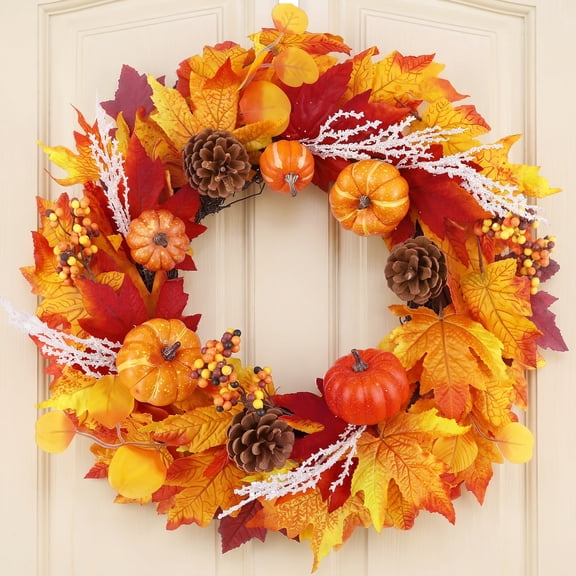 Leyaron Fall Wreath for Front Door Decoration, 22 Inch Artificial Autumn Wreaths with Pumpkin Pine Cone Berry Fall Decoration for Home Indoor Outdoor Thanksgiving Autumn Decor