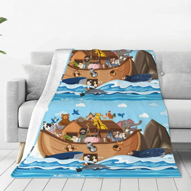 Fotbe Animals on Noah's Ark Floating Manta de Franela Acolchonada con Estampado, Súper Suave y Esponjosa, Extra Grande para Sofá, Cama, Uso Todo el Año-60"x50"