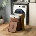 thumbnail image 2 of CZMDZH Bamboo Laundry Hamper with Lid, 72L Large & Tall Clothes Hamper with Removable Liner & Handles, Rectangular Laundry Basket for Small Spaces, Laundry Room, Bedroom (Brown), 2 of 8