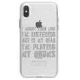thumbnail image 1 of DistinctInk Clear Shockproof Hybrid Case for iPhone XS Max (6.5" Screen) - TPU Bumper Acrylic Back Tempered Glass Screen Protector - In My Head, I'm Playing Drums, 1 of 5