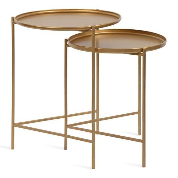 Kate and Laurel Ulani Set of 2 Modern Glam Nested Round Metal End Tables, Gold