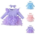 thumbnail image 4 of Atogsazn Baby Girl Princess Dress Kids Ruffle Long Sleeve Tulle Dresses Fashion Winter Fall Birthday Clothes A-Purple 0-3 Months, 4 of 4