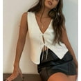 thumbnail image 4 of Women Tie Front Crochet Vest Top Y2k Knit V Neck Sleeveless Open Front Lace Up Vintage Knittd Crop Tank Tops Streetwear, 4 of 8