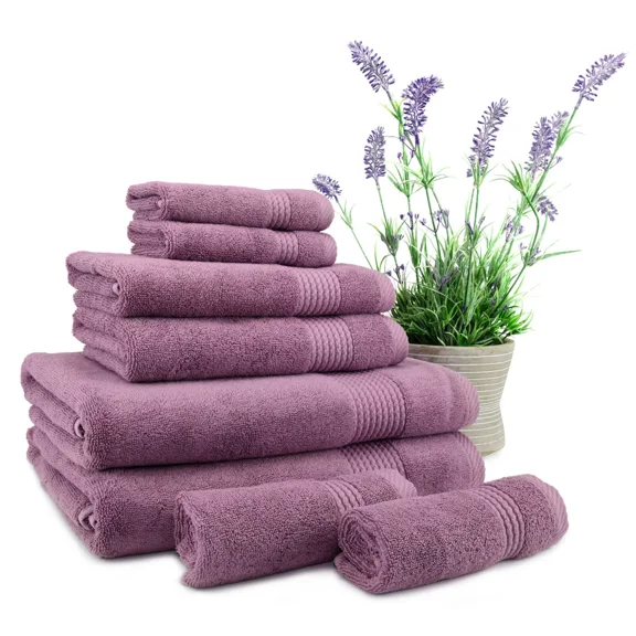 Huba Homes Lara 8 pcs Bath Towel Set (2 Bath Towel, 2 Hand Towel, 4 Washcloth) Damson