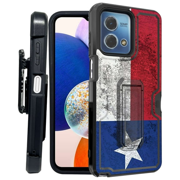 ANJ Rugged Shockproof Kickstand Hybrid Case with Card Slot and Holster Tempered Glass Cover for Motorola Moto G Stylus 5G (2023) - Vintage Texas Flag