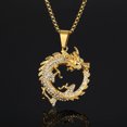 thumbnail image 4 of Hip Hop Bling Iced Out 14K Yellow Gold Dragon Round Pendants Necklace for Men Rapper Jewelry, 4 of 6