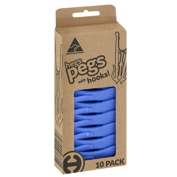 Hegs 10-Count Stainless Steel Clothespins with Hooks, Blue. Different colors available!