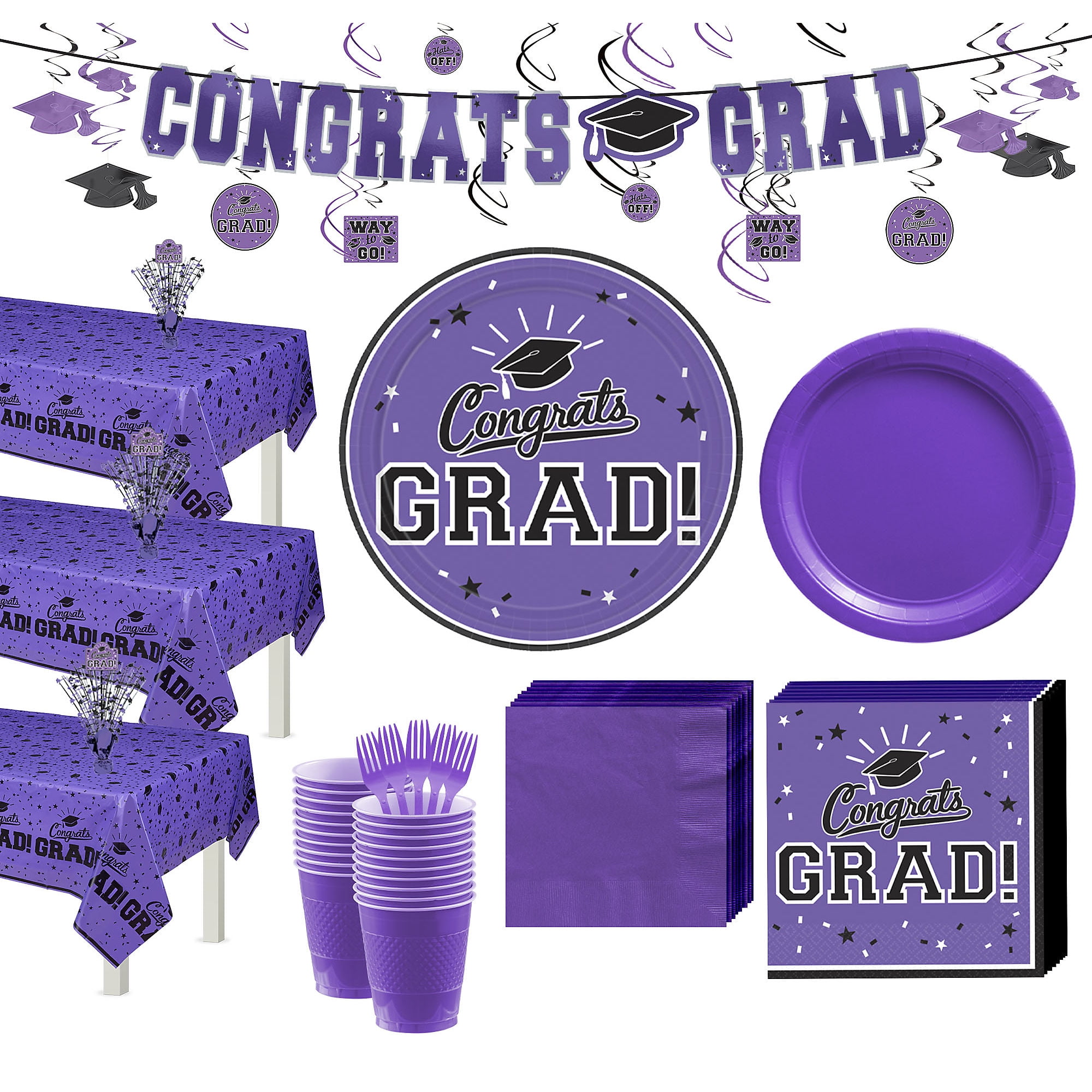 Party City Super Congrats Grad Purple Graduation Party Kit for 54