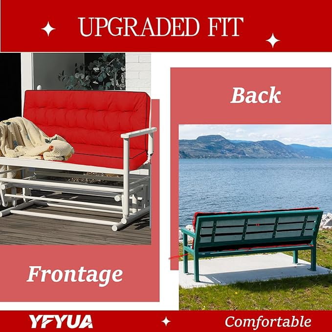 YLLN Porch Swing Cushions, Patio Furniture Cushions With 4" Thicken Backrest, Waterproof & Machine Washable, with Ties, Bench Cushions For Outdoor Furniture（40"x55"Red）