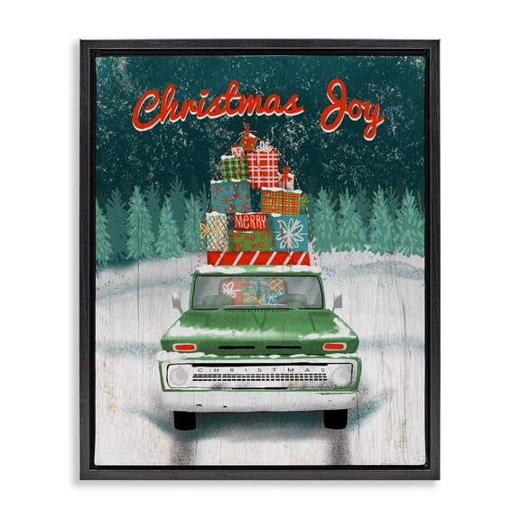 Stupell Industries Christmas Joy Rustic Truck Black Framed Floater Canvas Wall Art design by Jilly Jack Designs, 21 x 17