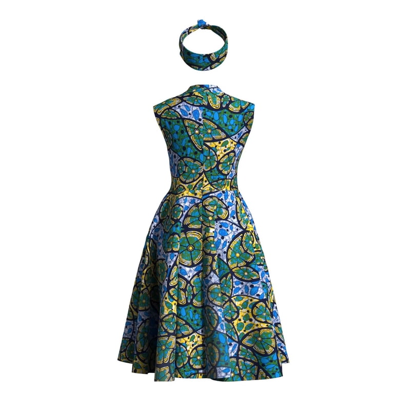 Bintarealwax African Dresses for Women Elegant Sleeveless High Waist A Line Ankara Print Dress, Women's, Size: 2XL Bintarealwax African Dresses for Women Elegant Sleeveless High Waist A Line Ankara Print Dress, Women's, Size: 2XL